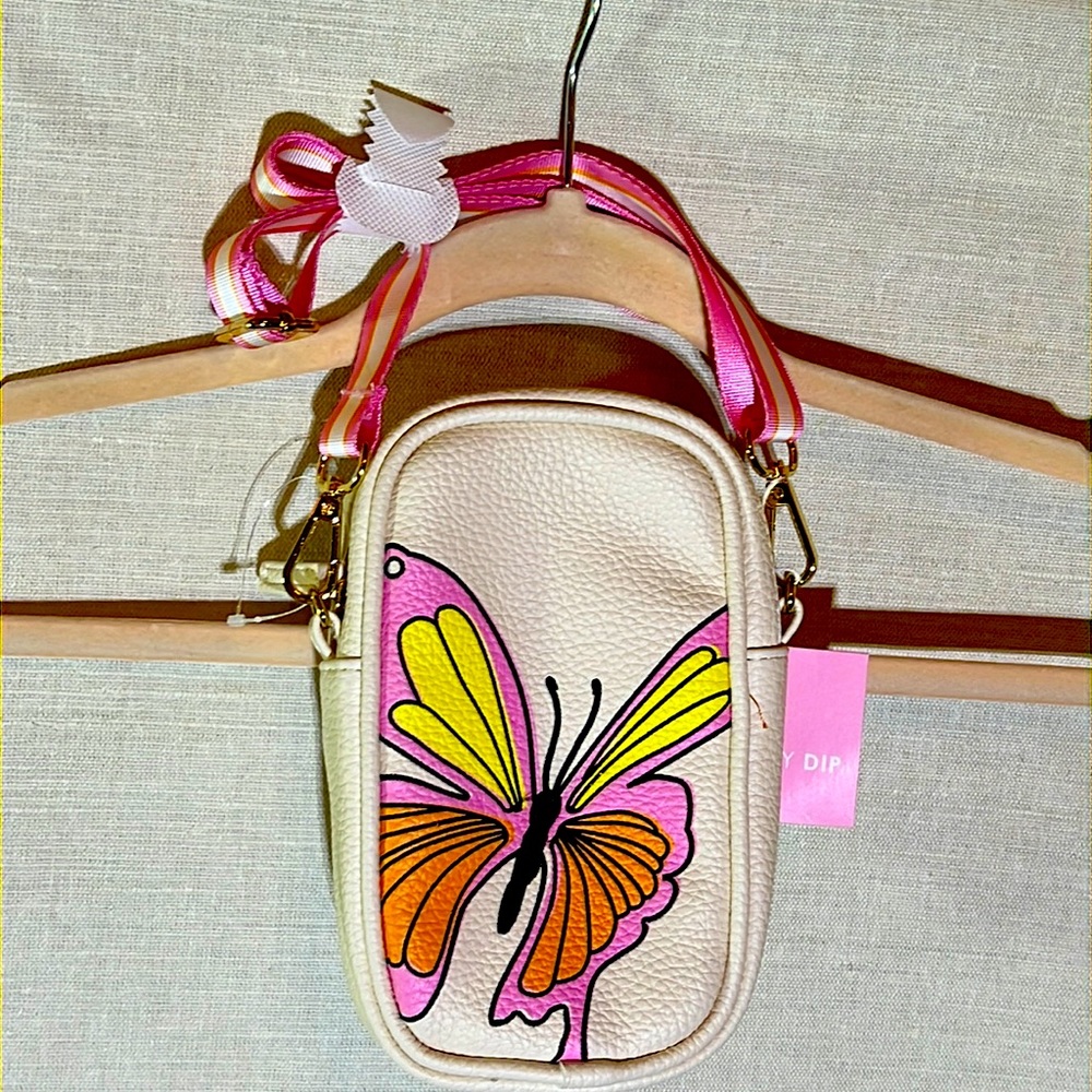 Pink and White Butterfly Crossbody Bag